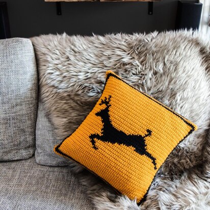 036- Deer warning sign pillow cover