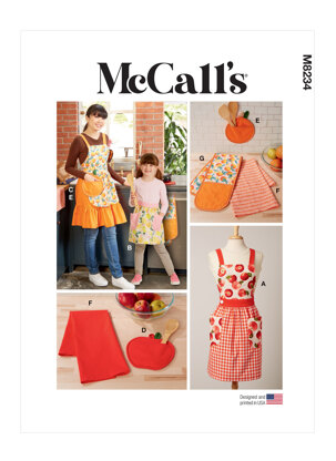 McCall's Children's and Misses' Aprons, Potholders and Tea Towel M8234 - Paper Pattern, Size 3 - 8 / XS-XL