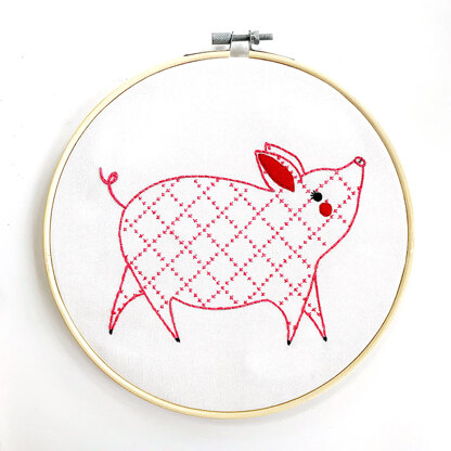 Moda Fabrics Gingiber Farm Charm Embroidery Sampler - Little Piggy - 10in x 10in