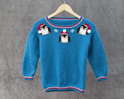 P165 Christmas Penguin Motif Jumper