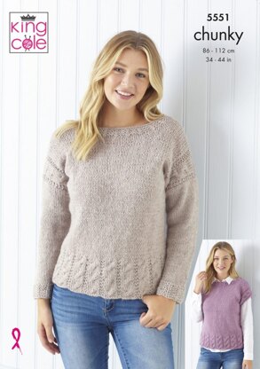 Ladies Cardigan, Sweater & Cap Sleeve Top in King Cole Timeless Chunky  - 5551 - Leaflet