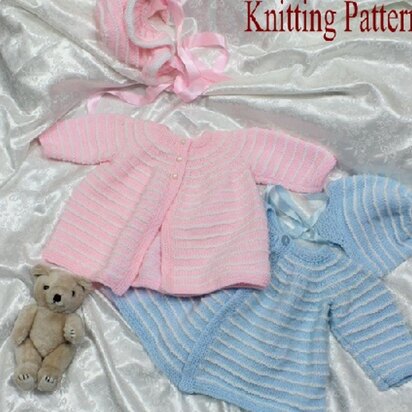 Knitting pattern baby jacket top down & hat UK & USA Terms #112