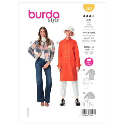 Burda Style Misses' Double-Breasted Jacket and Coat B5992 - Sewing Pattern