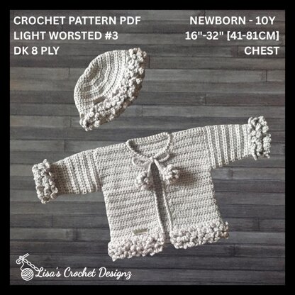 Harriet Newborn to 10 Years Cardigan and Hat Set