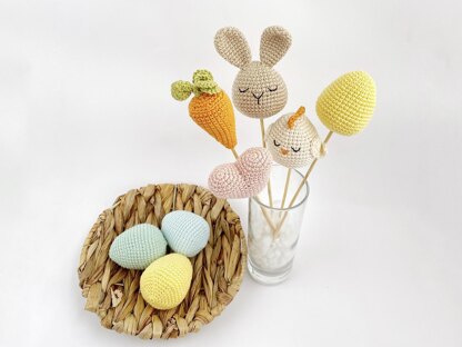 Crochet pattern Easter decorations Amigurumi Easter egg pattern Bunny Chicken Carrot Heart