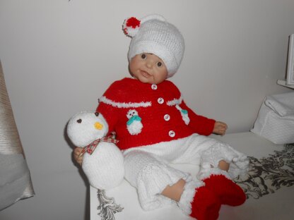 Christmas Snowman Newborn/ 0-3 Month Baby & Reborn Doll 5pc Set Cardigan Leggings Hat Bootees Toy Knitting Pattern