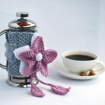 PINK FLOWER French Coffee Press. Coffee Cozy.