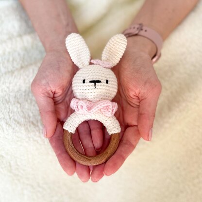 Bunny rattle with teether ring