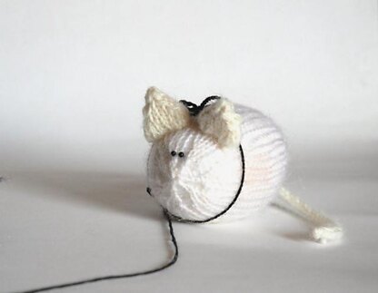 Violet Cat with White Mouse  (knitted round)