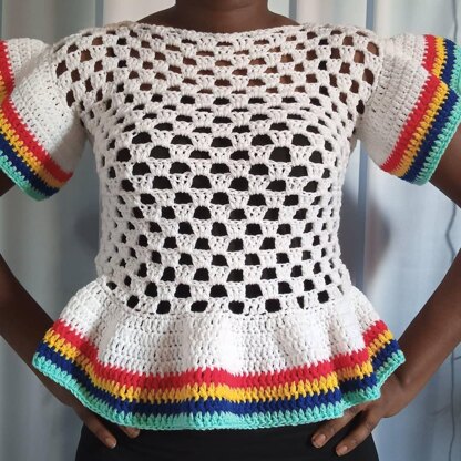 Rainbow Ruffled Mesh Top