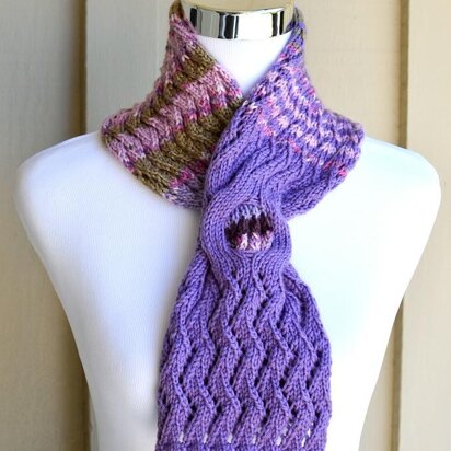 Zigzag Lace Scarf ( Keyhole / Ascot / Pull-Through / Vintage / Stay On / Scarf Knitting Pattern ) - knitting pattern