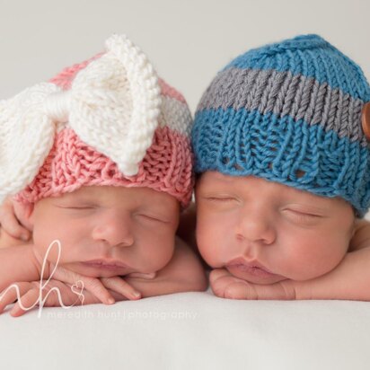 Big Bow and Color Block Knit Hats