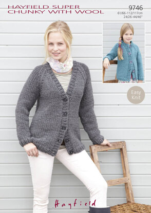 Easy Knit Cardigans in Hayfield Super Chunky with Wool - 9746