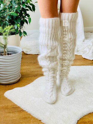 Cable thigh high socks 28 Knitting pattern by CozySocksStore