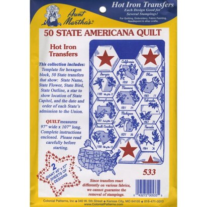Aunt Martha's Hot Iron Transfers - 50 State Americana Quilt - TPC533 - Leaflet