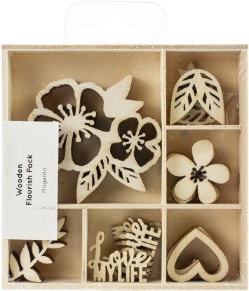 Kaisercraft Wood Mini Themed Embellishments - Magenta, 30/Pkg