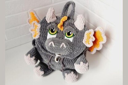 Crochet pattern dragon baby backpack, Crochet Dino backpack PDF