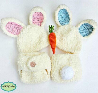 Bunny Hat, Diaper Cover, and Amigurumi Carrot Set