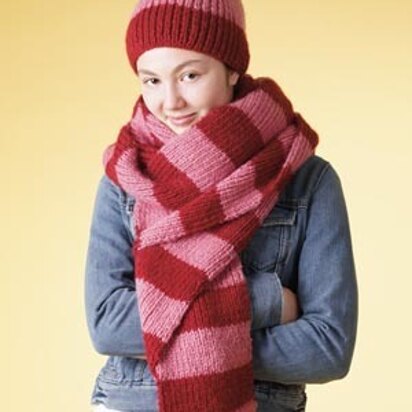 Bold Stripe Beanie and Scarf Set in Lion Brand Jiffy - 60311