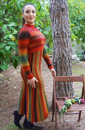 Maxi dress with stripes and colorwork