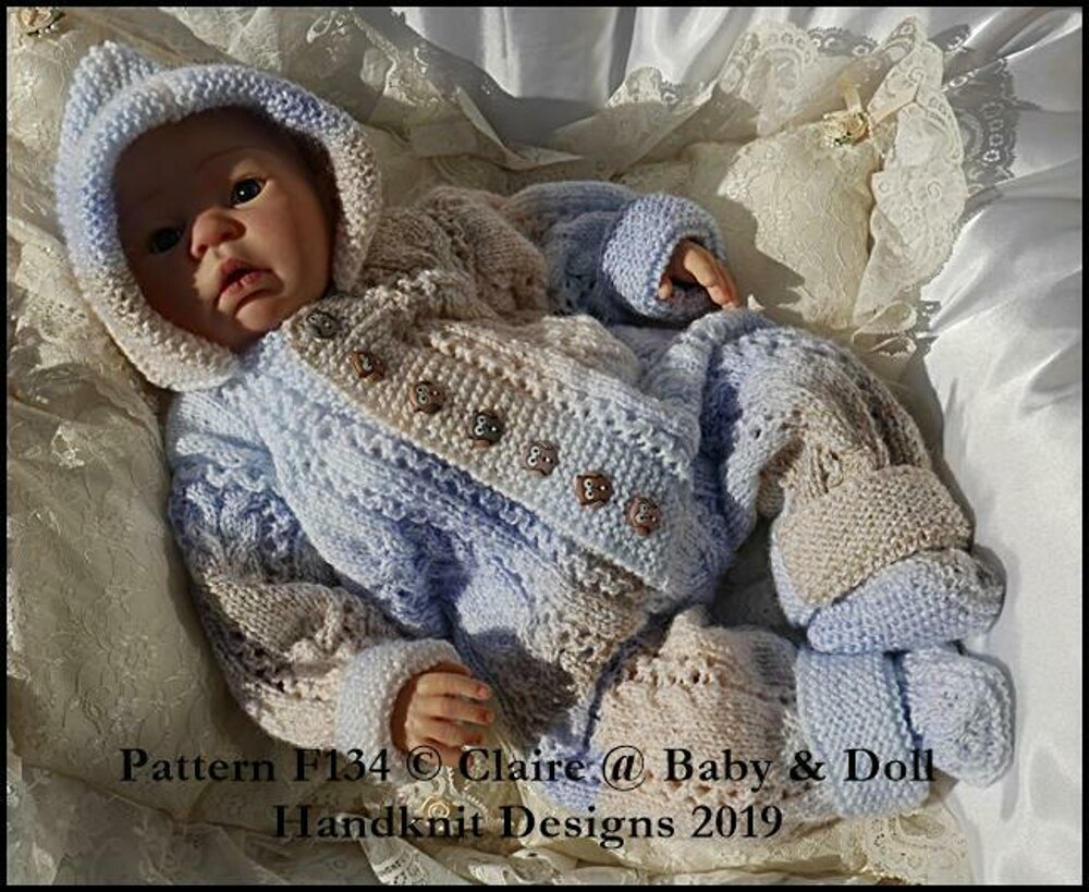 Cabled All in One and Socks Set for 16-22” doll/preemie – 3m+ baby 