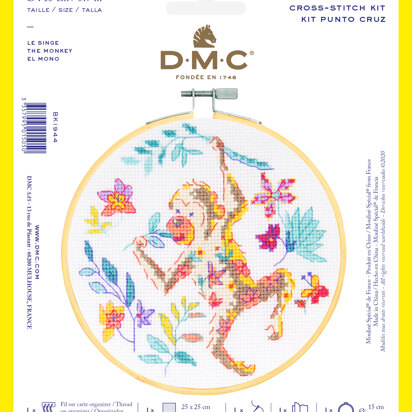 DMC Monkey Cross Stitch Kit - 9.8 x 9.8 in (25 x 25 cm)