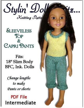 Capri Pants and Sleeveless Shirt for BFC Ink. dolls, 18 inch slim doll