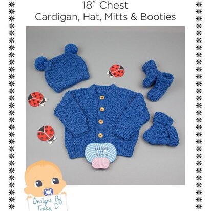 Sidney unisex baby knitting pattern cardigan, hat, mitts and booties 0-6mths