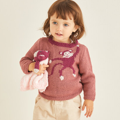 Sirdar 5374 Baby Sweater with Monkey Motif and Toy PDF