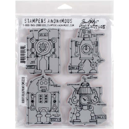 Stampers Anonymous Tim Holtz Cling Stamps 7"X8.5" - Robots Blueprint