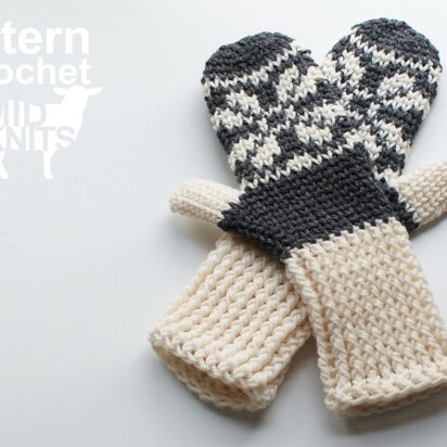 Fair Isle Crochet Snowflake Mittens (2016001)