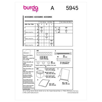 Burda Style Home Accessories B5945 - Sewing Pattern