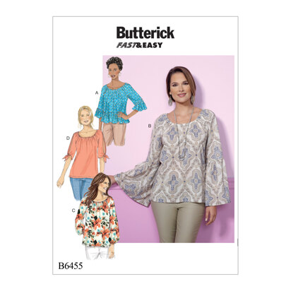 Butterick Misses' Gathered, Raglan Sleeve Tops B6455 - Sewing Pattern