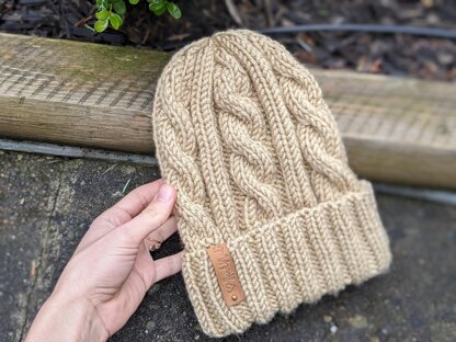 Crème Brûlée Cable Knit on circular needles Hat