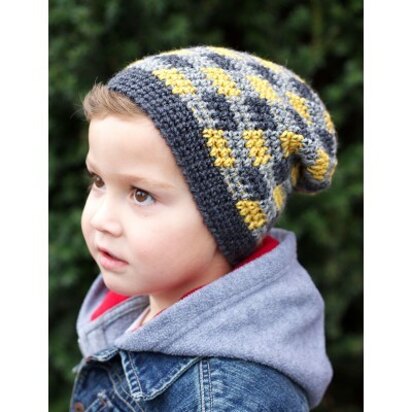 Plaid Slouchy Beanie in Patons Classic Wool DK Superwash - Downloadable PDF