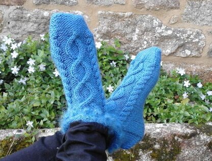 Knitted ladies cabled slipper socks