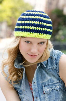 Striking Stripes Hat in Red Heart Heads Up - LW3829 - Downloadable PDF