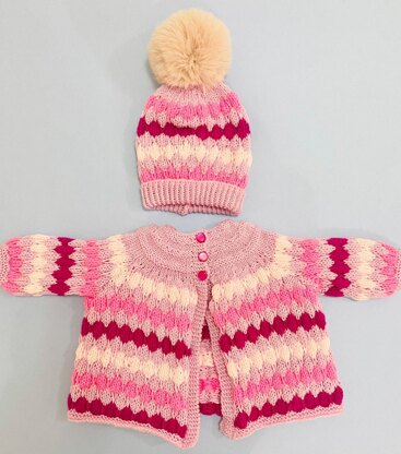 Stripy Bubble Matinee Coat and Hat Set