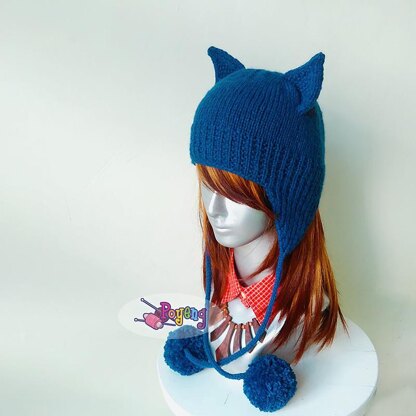 Earflap Hat with Cat Ears