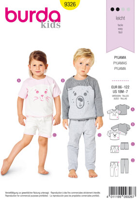 Burda Style Toddler's Sleepwear BX09326BURDA - Paper Pattern, Size 18M-7