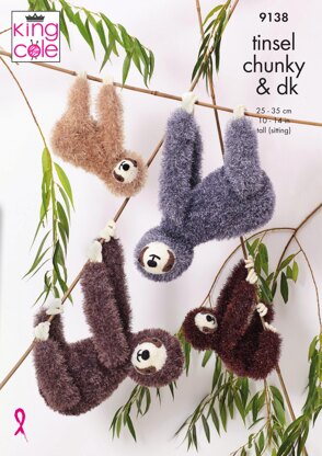 Sloths in King Cole Tinsel Chunky & Big Value Baby DK - 9138 - Downloadable PDF