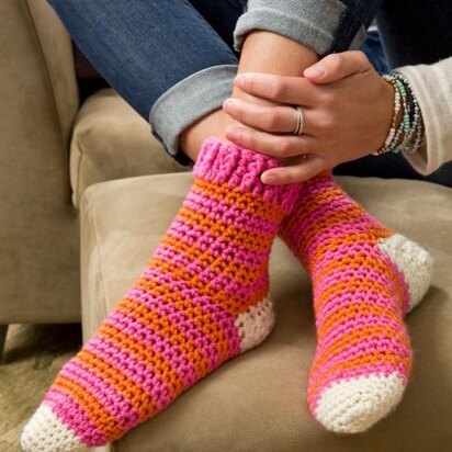 Cozy at Home Crochet Socks in Red Heart With Love Solids - LW3673