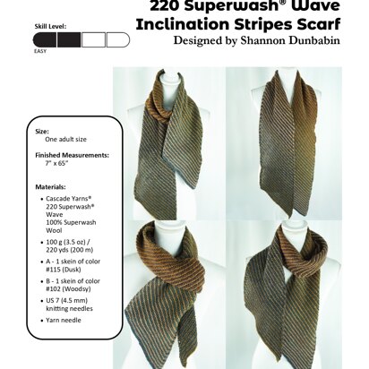 Inclination Stripes Scarf in Cascade Yarns 220 Superwash Wave - W790 - Downloadable PDF