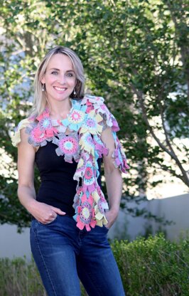 Tunisian Frills n Flowers Scarf