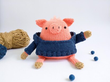 Anton the Piggy in a Hoodie - Toy Knitting Pattern