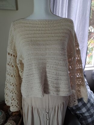 Cream Crochet Long Sleeve Pullover