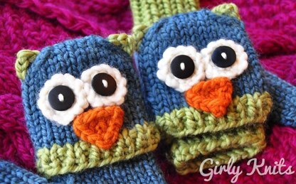 Smitten Mittens Fingerless Owl and Cat Animal Mittens