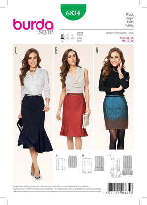 Burda Style Skirt Sewing Pattern B6834 - Paper Pattern, Size 10 - 20