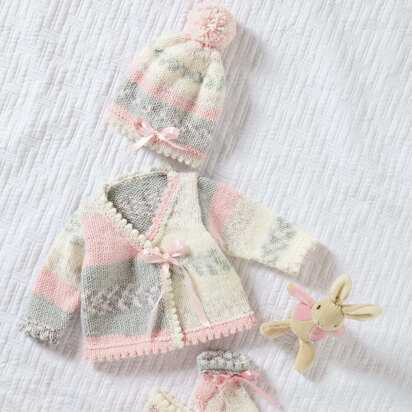 Pinafore Dress, Cardigan, Hat, & Slipper Socks in King Cole Cosy Love Aran - P6046 - Leaflet