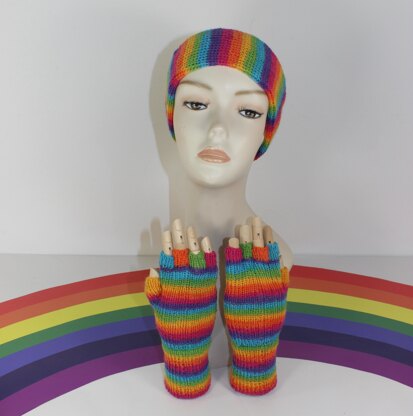 Rainbow 4ply Short Finger Gloves & Headband Circular